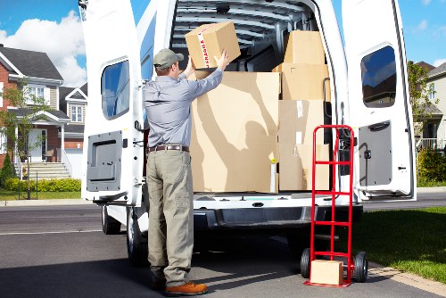 Furniture and boxes loaded into a removal van in central London